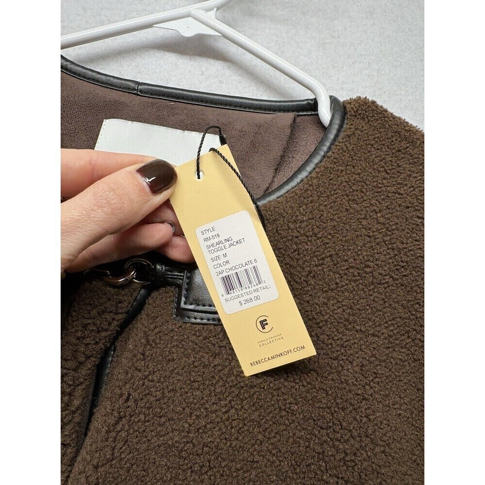 NWT $268 Rebecca Minkoff Shearling Toggle Jacket IN Color Chocolate Brown Medim - Picture 3 of 6
